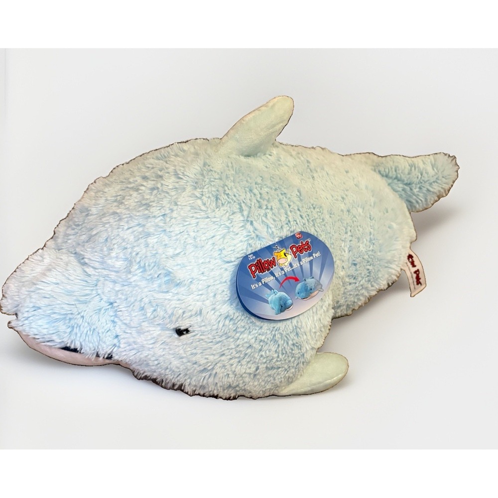 Pillow Pets Squeaky Dolphin Blue White Blue Plush Pillow New NWT 2010 18" Rare